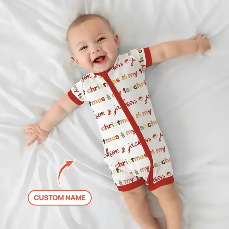 Custom Name My First Christmas Color Mood Shorty Zippy , Custom Name My First Christmas Color Mood Shorty Zippy - 0-3M