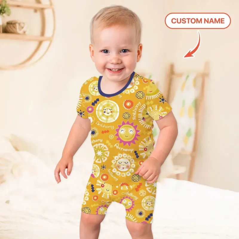 Custom Name Solar Dream Two Piece Short Sleeve Shorts Pajama Set , Custom Name Solar Dream Two Piece Short Sleeve Shorts Pajama Set - 12-18M