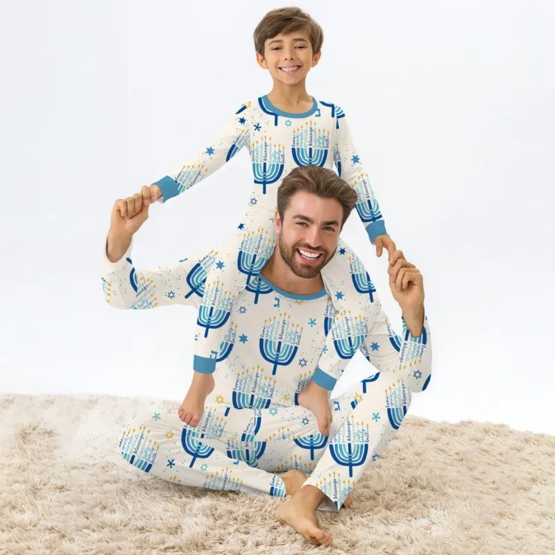 Hannukkah Menorah Family Matching Men's Pajama Set , Hannukkah Menorah Family Matching Men's Pajama Set - Only Shirt / XS
