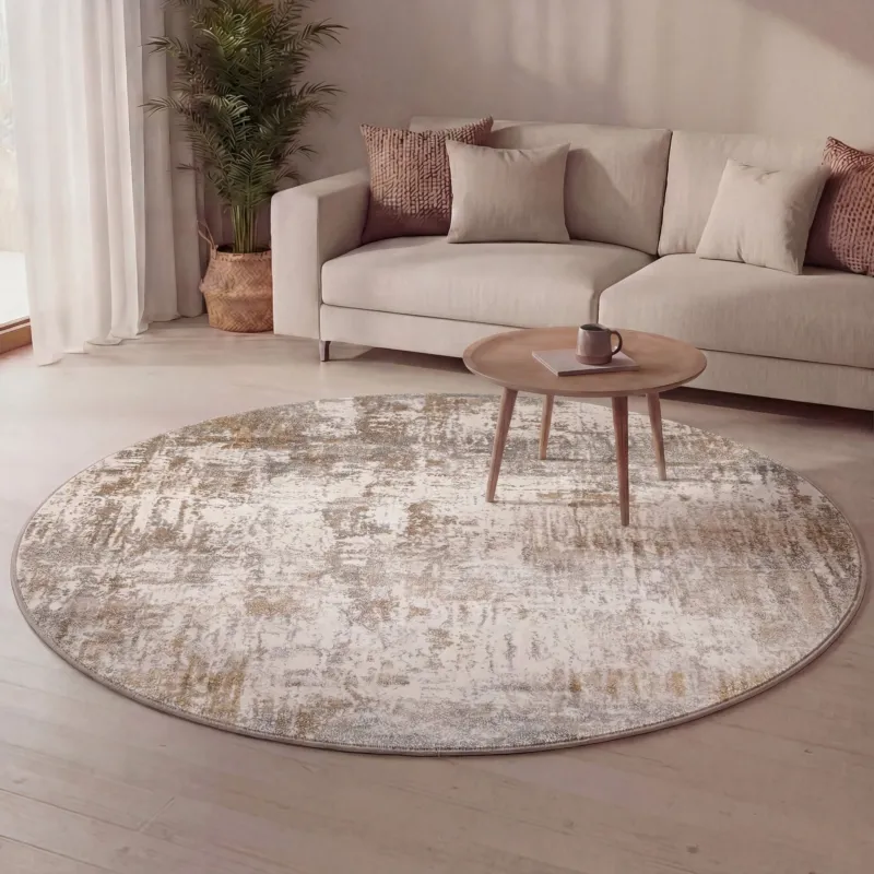 Round washable rug - Misha Grunge Cream/Brown