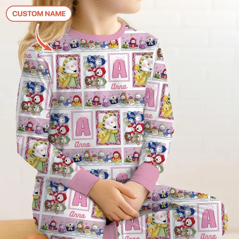Frosty Friends Custom Name Bamboo Two Piece Long Sleeve Pajama Set