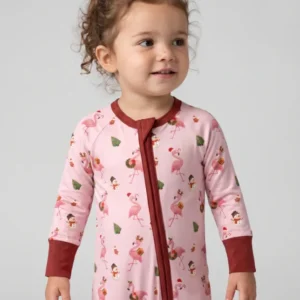 Candy Floss Flamingo Christmas Cheer Bamboo Convertible Zipper Romper