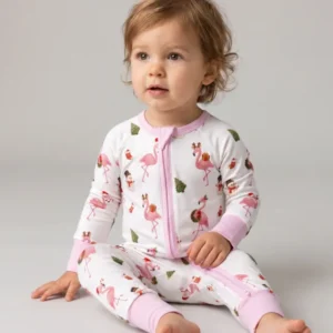 Flamingo Christmas Cheer Bamboo Convertible Zipper Romper
