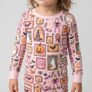 Pink Halloween Picture Frames Bamboo Two Piece Long Sleeve Pajama Set