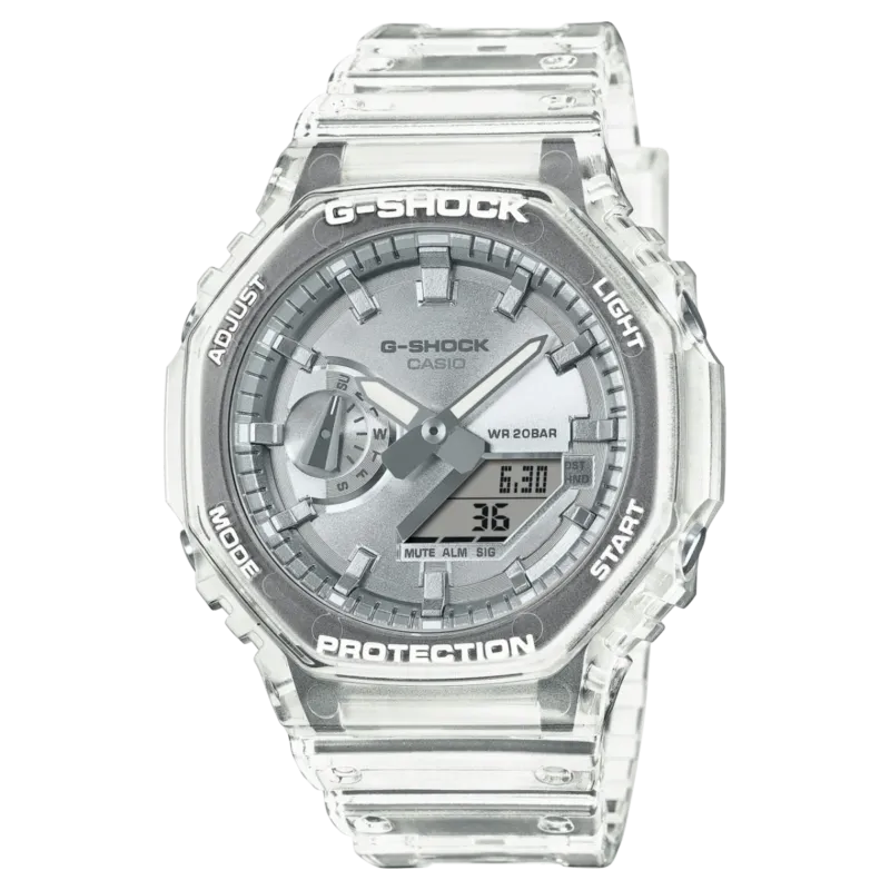 Casio G-Shock Ana-Digi Uhr mit transparentem silbernem Resinarmband und grauem Zifferblatt