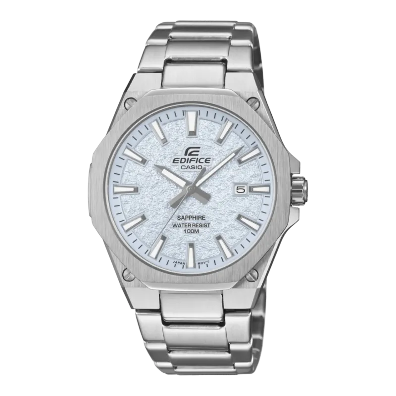 Herrenarmbanduhr Casio Edifice: silbernes Edelstahlband, silbernes Saphirzifferblatt