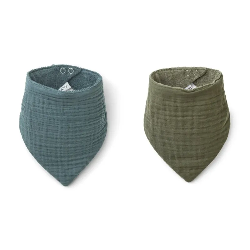 LIEWOOD - Bavoir Andrea Bandana Style En Coton Biologique - Lot De 2 - Bleu/vert