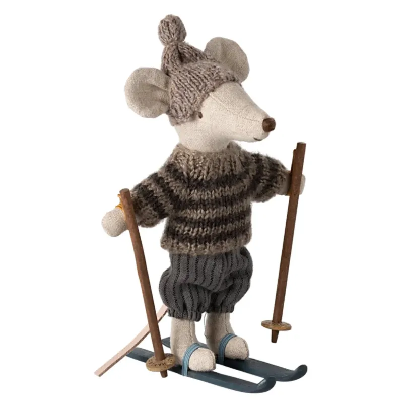 MAILEG - Souris D'hiver Avec Set De Ski Big Brother - Gris