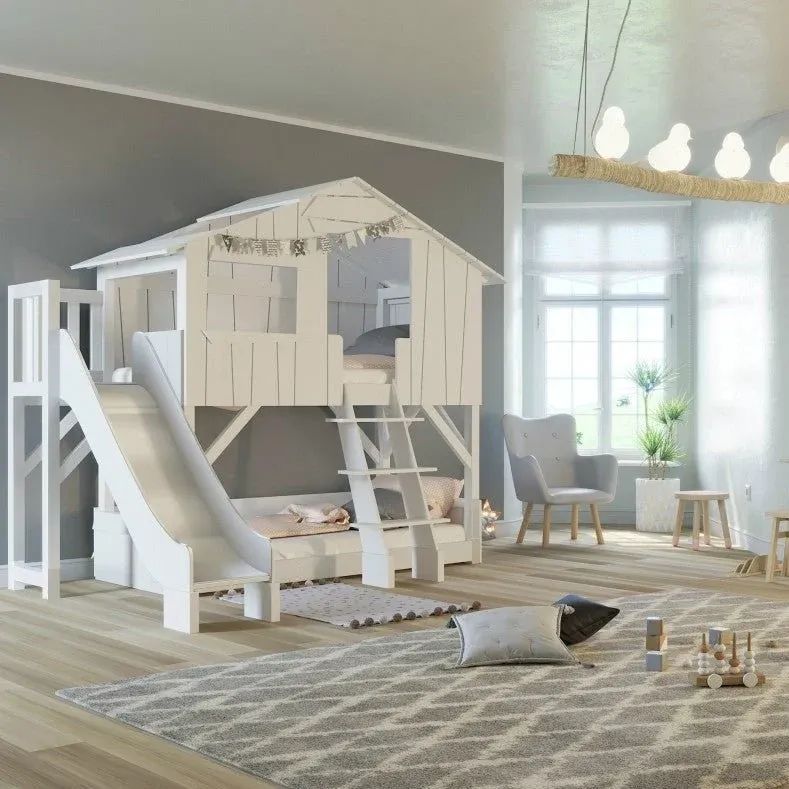 MATHY BY BOLS - Lit Cabane Superposé & Toboggan Plate - forme 90 x 190 cm (MDF+SAPIN)
