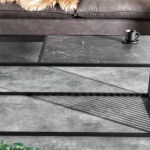 ARCHITECTURE Design Couchtisch 100cm schwarz Marmor Rauchglas Metall