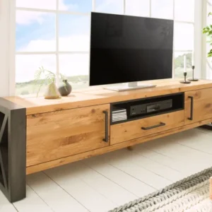 THOR Massives TV-Board 200cm Wild Eiche geölt Lowboard im Industrial Design