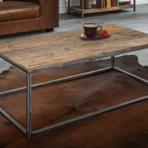 Industrial Couchtisch BARRACUDA 110cm recyceltes Holz geflexte Beine Massivholz Metallgestell