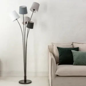 LEVELS Design Stehlampe 176cm schwarz grau mit 5 Leinenschirmen