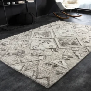 AZTECA Handgewebter Teppich 230x160cm grau Wolle geometrische Muster