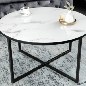 Eleganter Couchtisch BOUTIQUE 80cm rund Kristallglas mit Marmor-Dekor