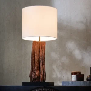 Design Tischlampe ROUSILIQUE 60cm natur weiß rund Treibholz handgearbeitet