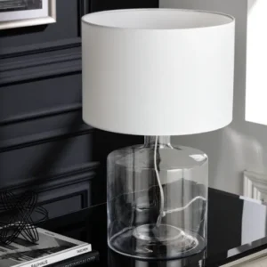 CLASSIC II Handmade Tischlampe 50cm recyceltes Glas italienisches Design Baumwollschirm