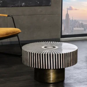 Bone Inlay Couchtisch HARMONY NATURE 60cm rund schwarz weiß gold Intarsien Kunsthandwerk