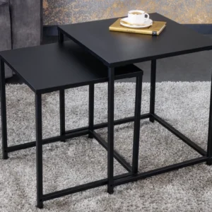 2er Set Couchtische DURA STEEL 50cm Metall schwarz Beistelltische Modern Design