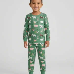 Green Farm Animals Bamboo Two Piece Pajama Set