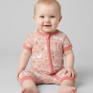 Geese and Flowers Bamboo Shorty Zippered Romper