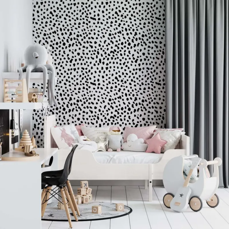 MUNKS & ME - Papier Peint Chambre Enfant à Motif Répété - À Pois Dalmatien | Noir