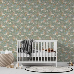 MUNKS & ME - Papier Peint Chambre Enfant à Motif Répété - Mils Menagerie - Sauge