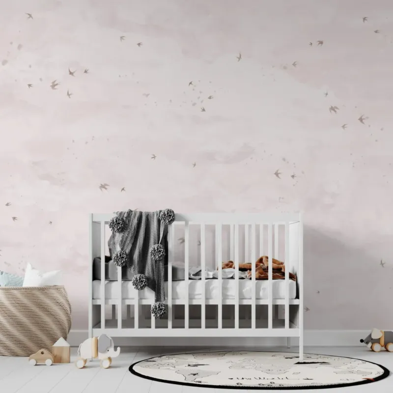 MUNKS & ME - Papier Peint Chambre Enfant Opales Ciel Oiseaux Rose