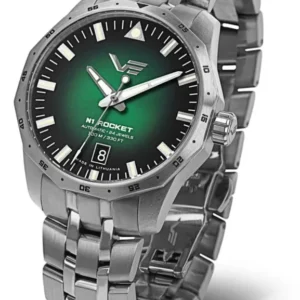 Herrenarmbanduhr mit Metallband und grünem Zifferblatt, Automatik