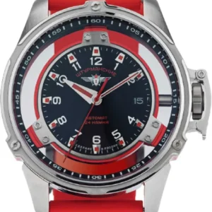 Rote Herrenuhr mit Silikonarmband, schwarzem Zifferblatt und silbernem Edelstahlgehäuse