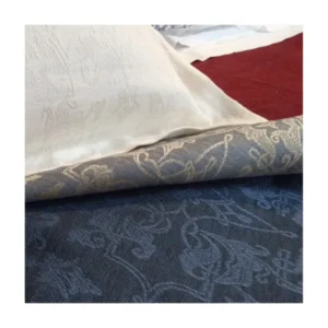 Leitner Petite Camelot decorative pillow in ivory with blue damask woven reverse.