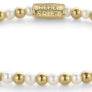 Armband mit Süßwasserperlen und goldfarbenen Steinen, Edelstahlverschluss
