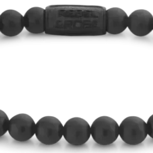 Schwarzes Armband mit Naturstein-Perlen (6 mm) und schwarzem Edelstahlverschluss