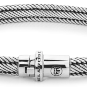 Silbernes 6-mm-Armband mit geflochtener Kordel und Steckverschluss mit Logo