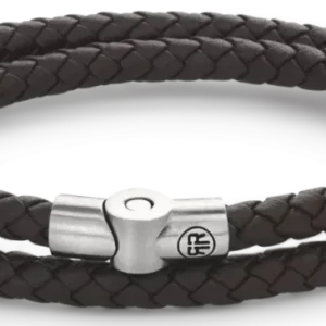 Dunkelbraunes Lederarmband aus zwei geflochtenen Schnüren mit Edelstahlverschluss