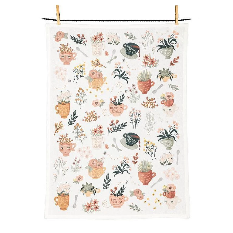 Tea Pots & Tea Cups Tea Towel 20x28"L Cotton