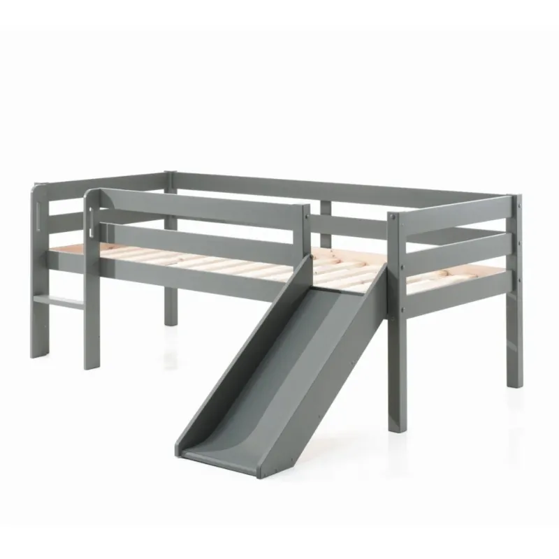 VIPACK - Lit Mi - Hauteur (H 85cm) PINO Avec Toboggan 90 x 200 cm Gris