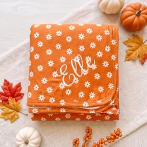 Personalized Daisy Pumpkin Appliqué Embroidered Bamboo Blanket